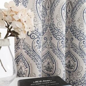 Blue & Gray Damask Curtains  84" X 52" 2 Panels Set Living Room Bed Room New